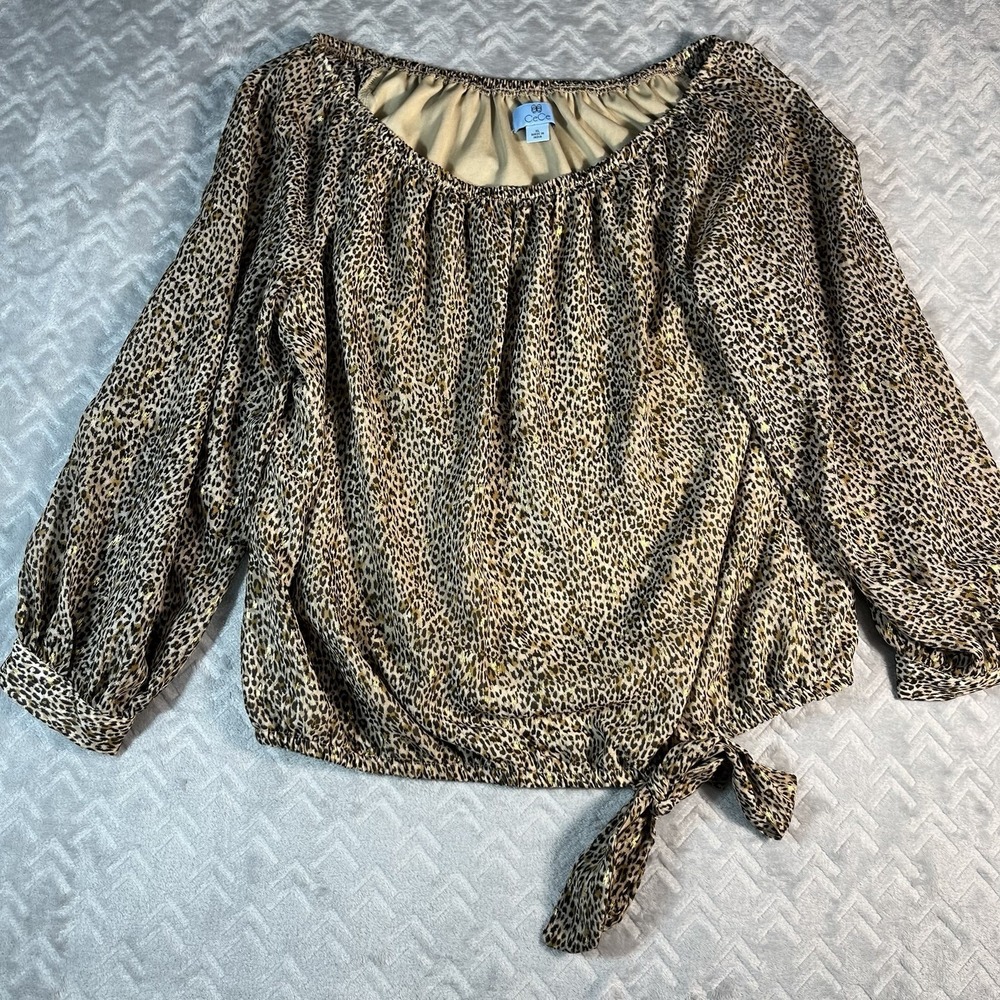 CeCe Women's Off the Shoulder Leopard Print Top Size XL Long Balloon Sleeve Cute